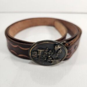 Vintage 19844 Bergamont Leather Belt With Brass Train Buckle